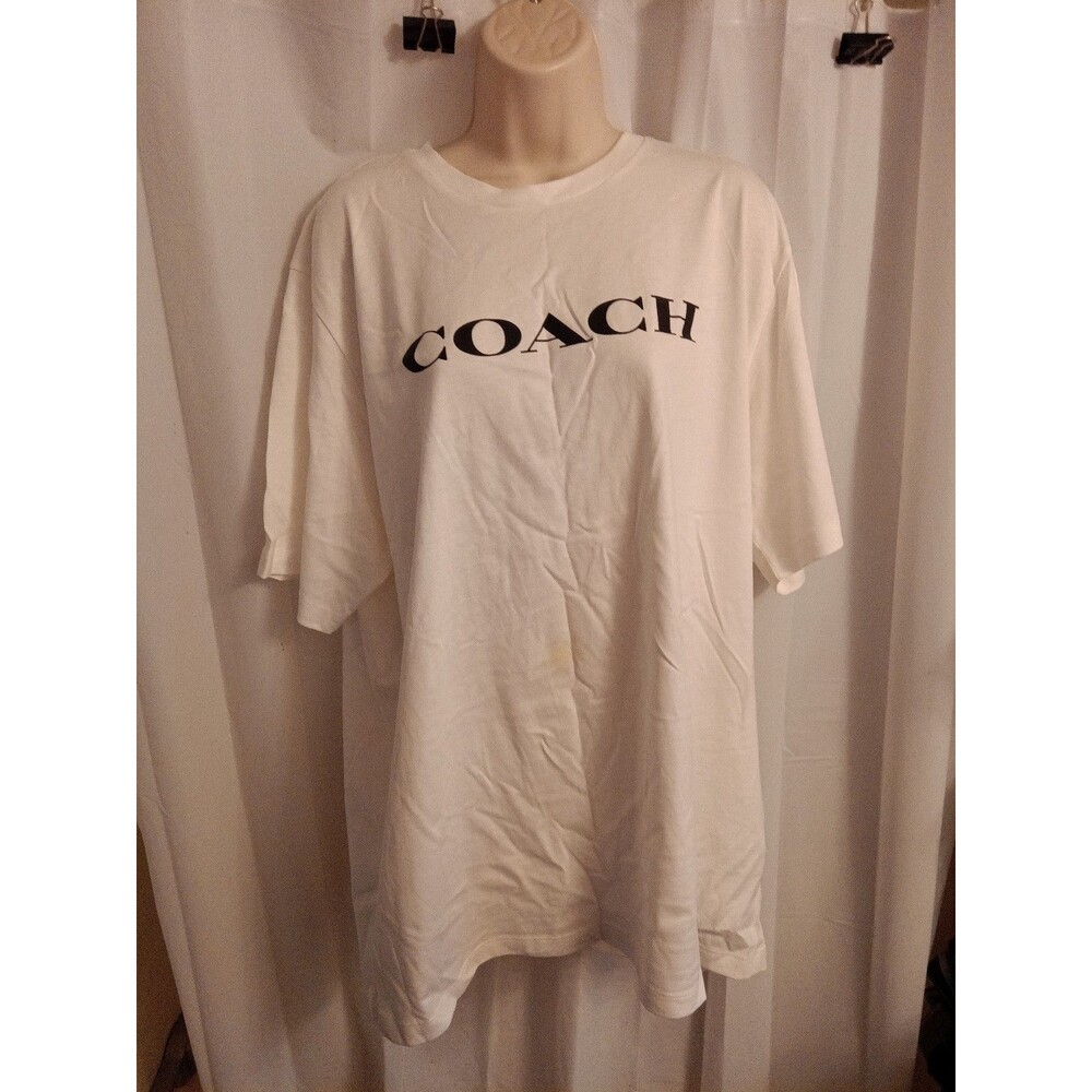 Coach White T - Shirt With Black Logo Print Across The Chest Short Sleeve XXL